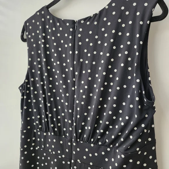 London Times Black & White Polka Dot Midi Dress Stretchy Sz 14 Sleeveless A-line - Picture 3 of 6